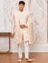 Men's Peach Cotton Blend Indowestern Pant And Dupatta Set